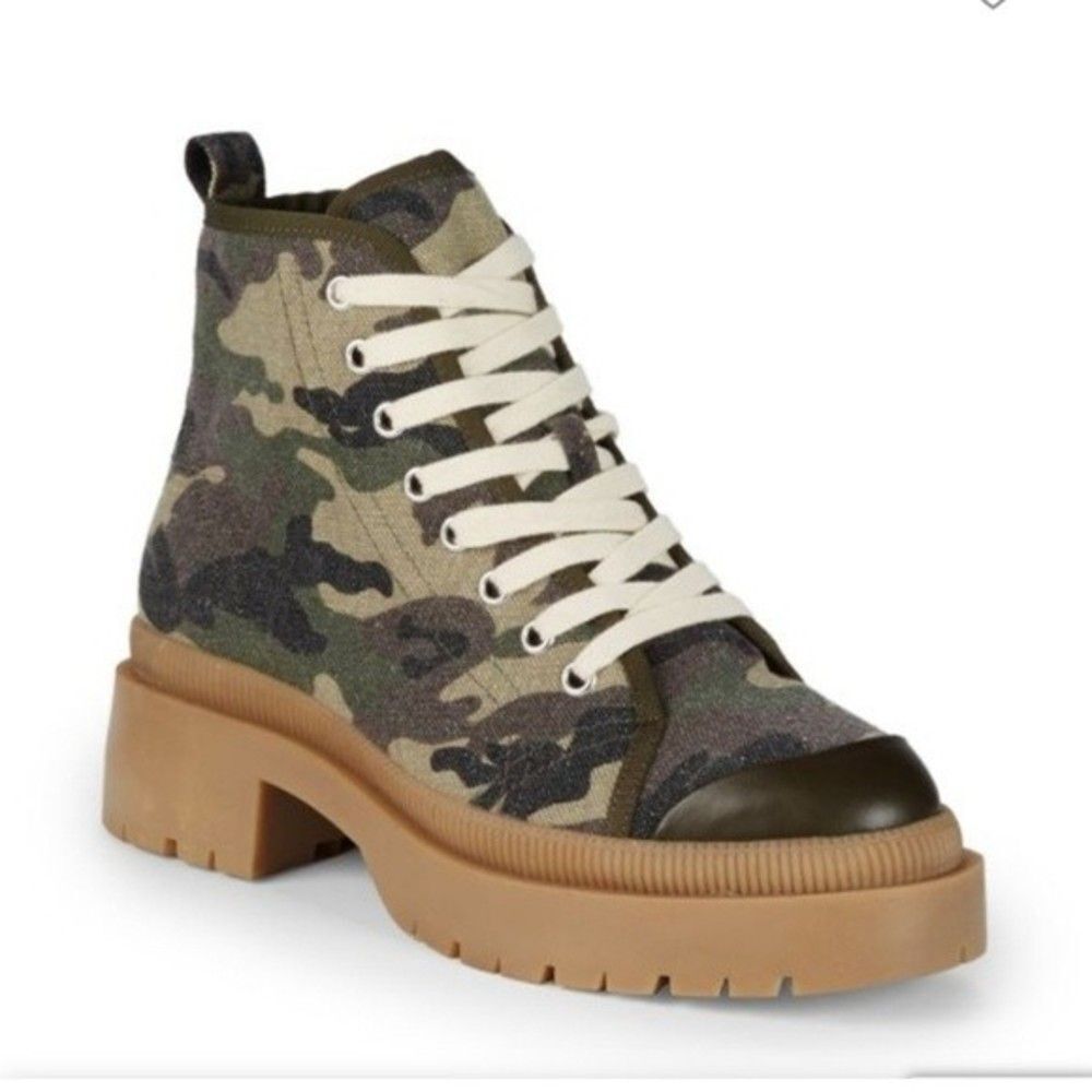 Steve Madden Sabri Lace-Up Chunky Heeled Platform Boot CAMO CANVAS Size 8